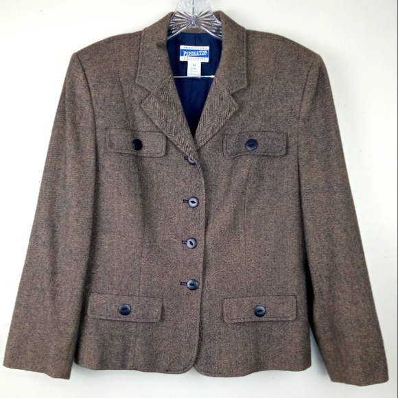 Vintage Pendleton 100% Virgin Wool Herringbone Blazer, Vest, & Skirt Set - Picture 2 of 13